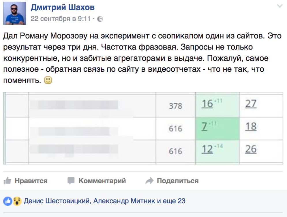 Отзыв Дмитрий Шахова о сервисе SEOPickup