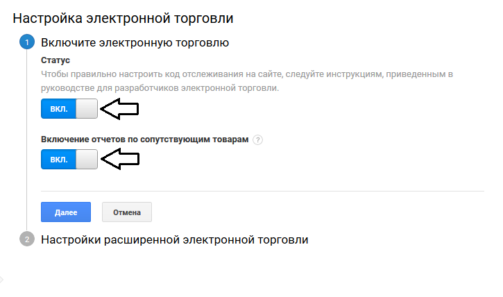 Настройка электронной коммерции Google Analytics &mdash; Настройки счетчика