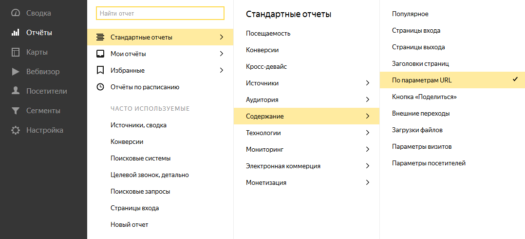Отчет по параметрам Метрика