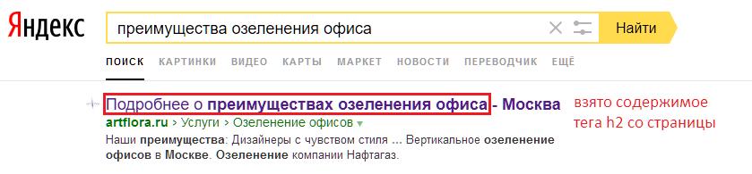 Пример формирования сниппета с h2